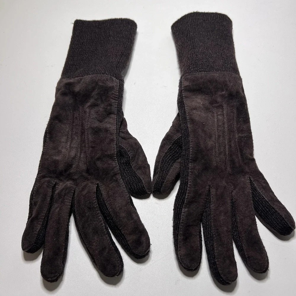 Vintage Brown‎ Suede Leather Gloves-One Size